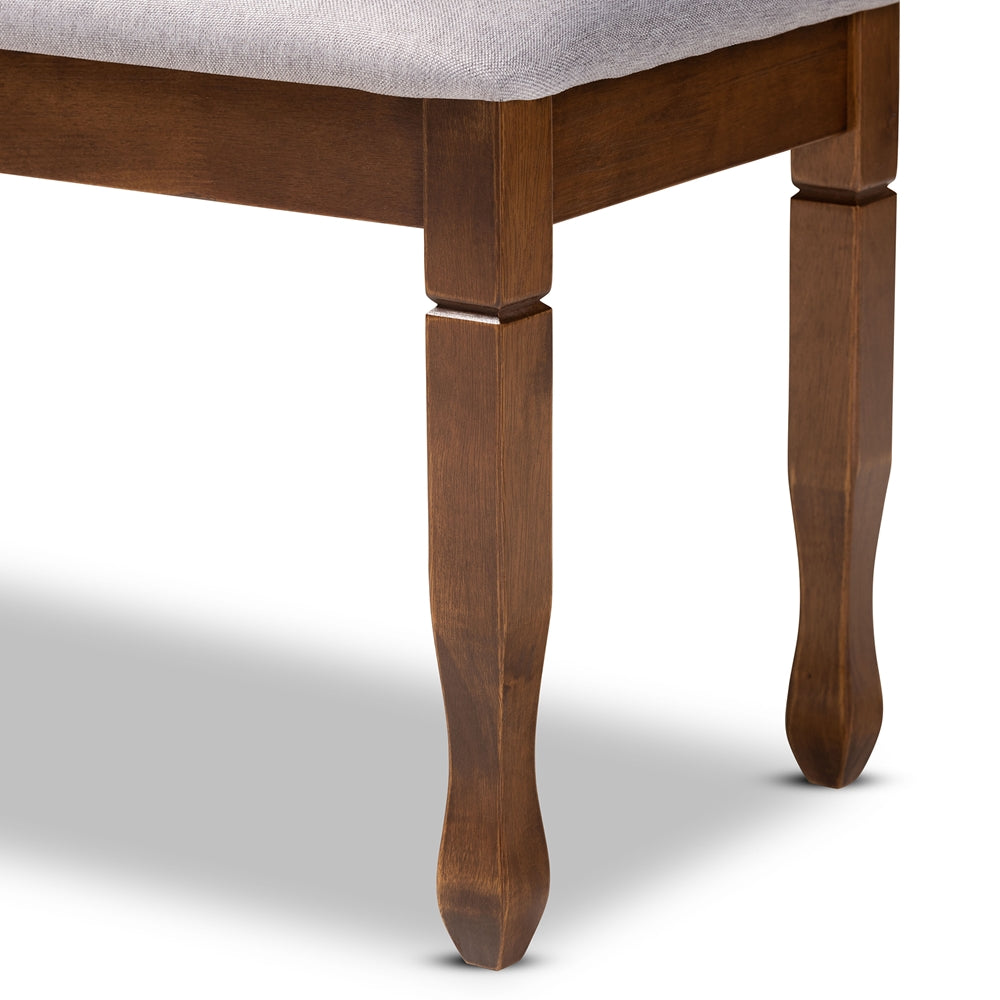 Corey Modern and Contemporary Grey Fabric Upholstered and Walnut Brown Finished Wood Dining Bench