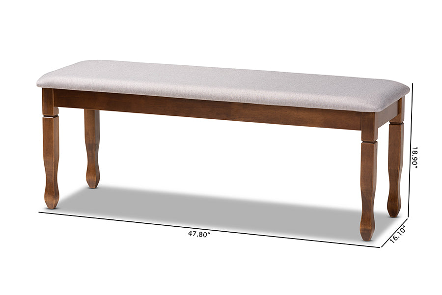 Corey Modern and Contemporary Grey Fabric Upholstered and Walnut Brown Finished Wood Dining Bench