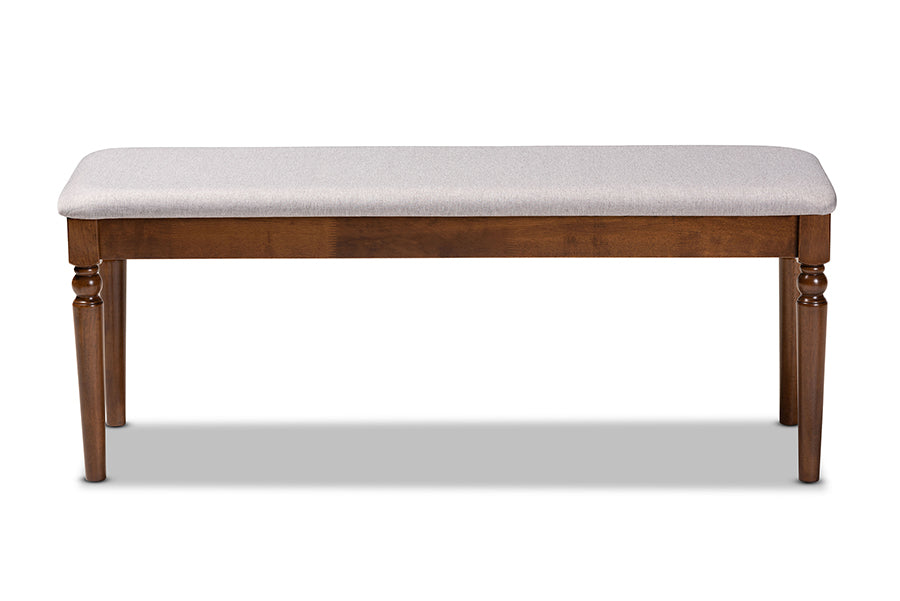 Giovanni Modern and Contemporary Grey Fabric Upholstered and Walnut Brown Finished Wood Dining Bench
