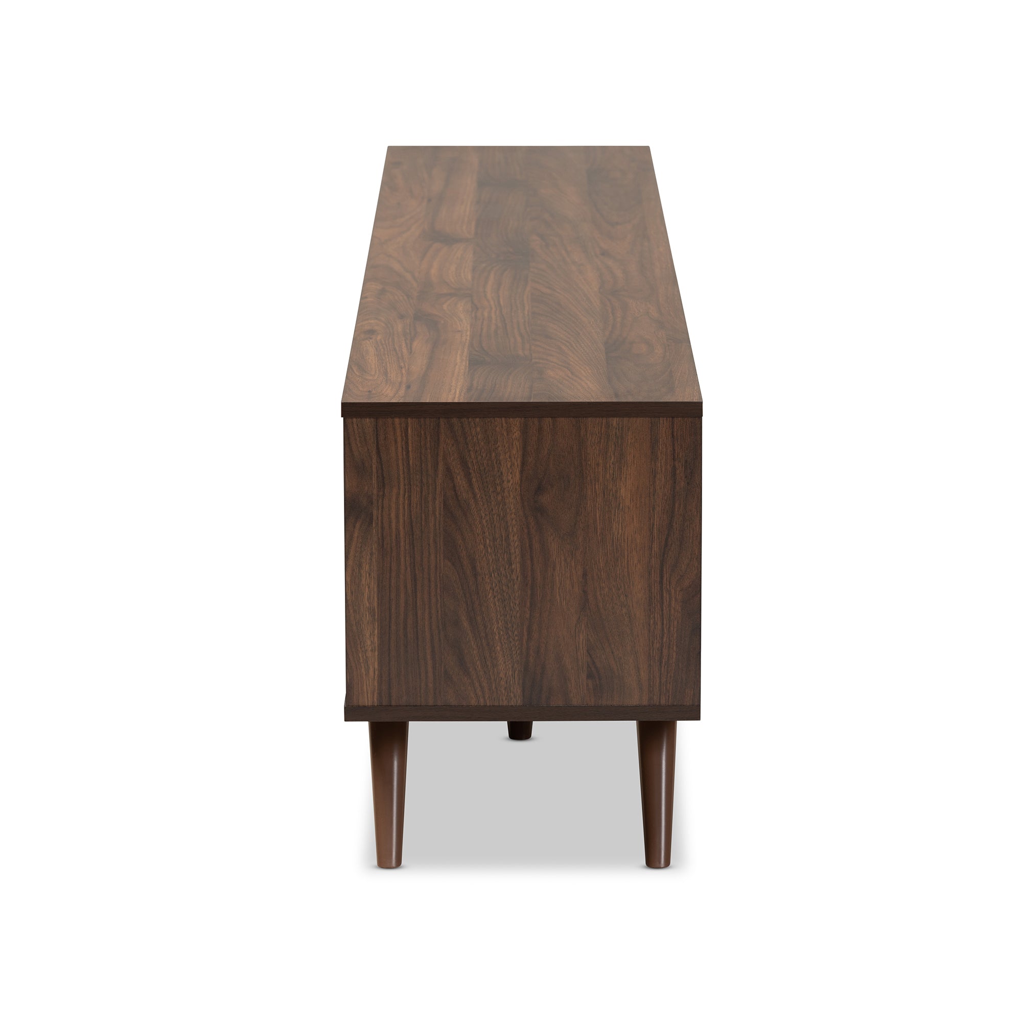 Naoki Modern and Contemporary Two-Tone Grey and Walnut Finished Wood TV Stand with Drop-Down Compartments