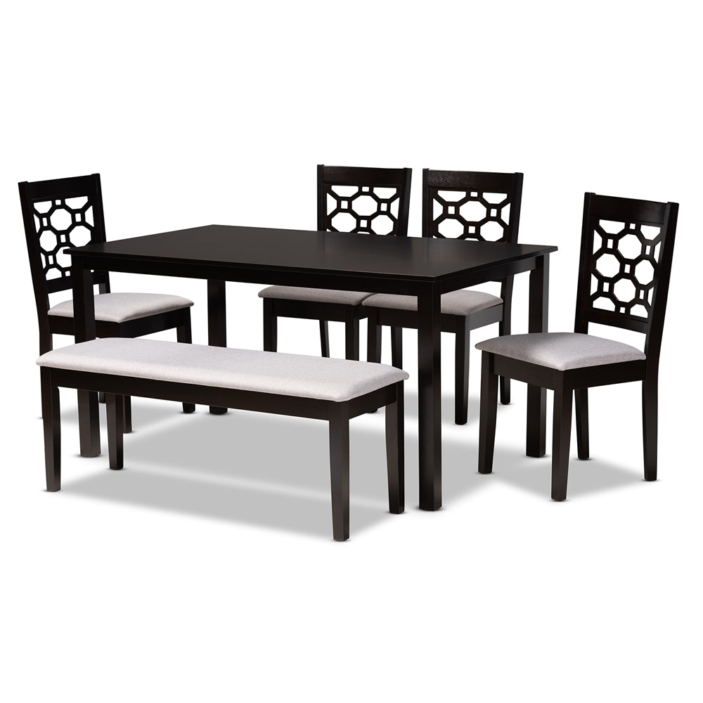 Gabriel Modern and Contemporary Grey Fabric Upholstered and Dark Brown Finished Wood 6-Piece Dining Set
