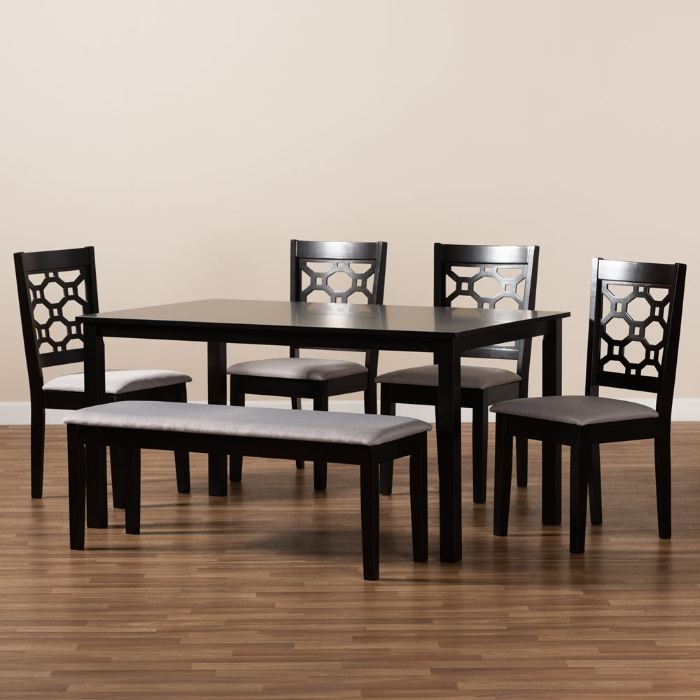 Gabriel Modern and Contemporary Grey Fabric Upholstered and Dark Brown Finished Wood 6-Piece Dining Set