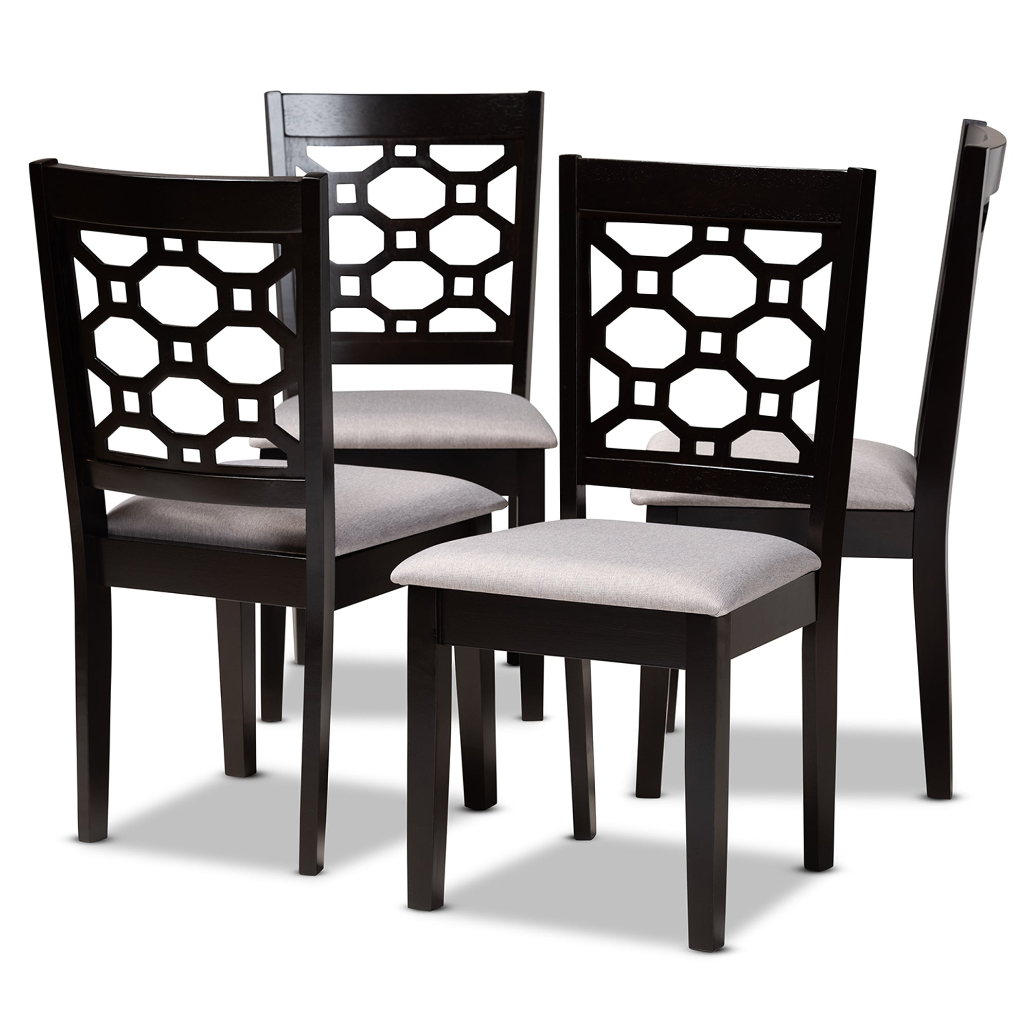 Peter Modern and Contemporary Grey Fabric Upholstered and Dark Brown Finished Wood 4-Piece Dining Chair Set