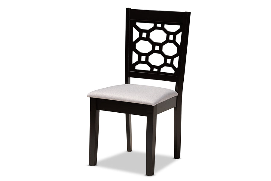 Peter Modern and Contemporary Grey Fabric Upholstered and Dark Brown Finished Wood 4-Piece Dining Chair Set
