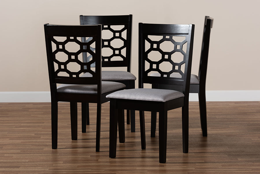 Peter Modern and Contemporary Grey Fabric Upholstered and Dark Brown Finished Wood 4-Piece Dining Chair Set