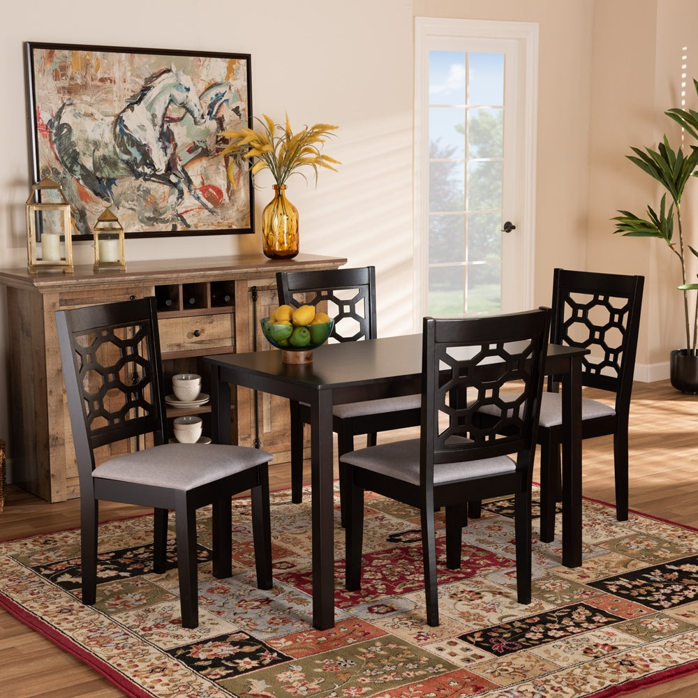 Henry Modern and Contemporary Grey Fabric Upholstered and Dark Brown Finished Wood 5-Piece Dining Set