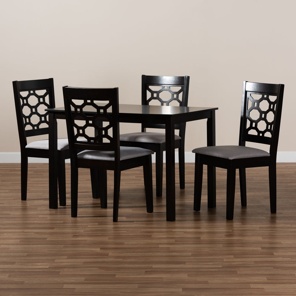 Henry Modern and Contemporary Grey Fabric Upholstered and Dark Brown Finished Wood 5-Piece Dining Set