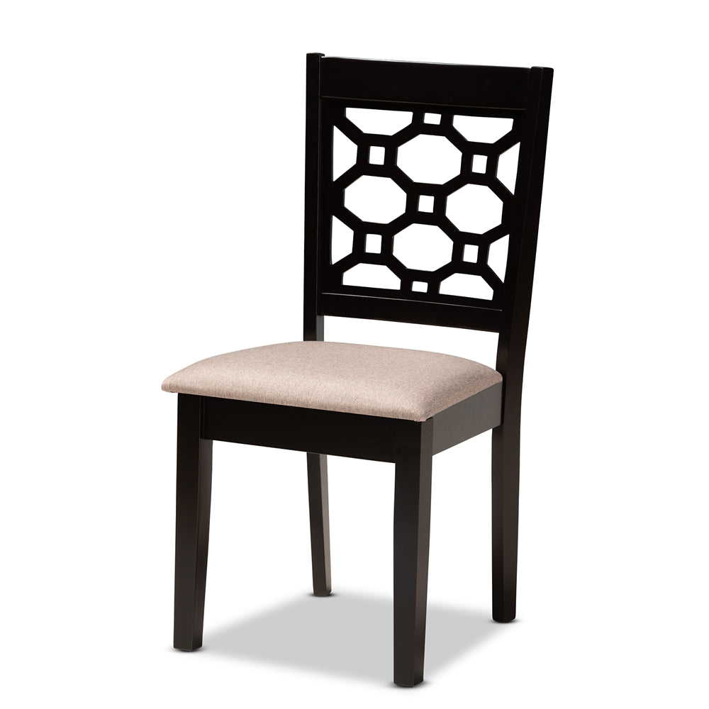 Gabriel Modern and Contemporary Sand Fabric Upholstered and Dark Brown Finished Wood 6-Piece Dining Set
