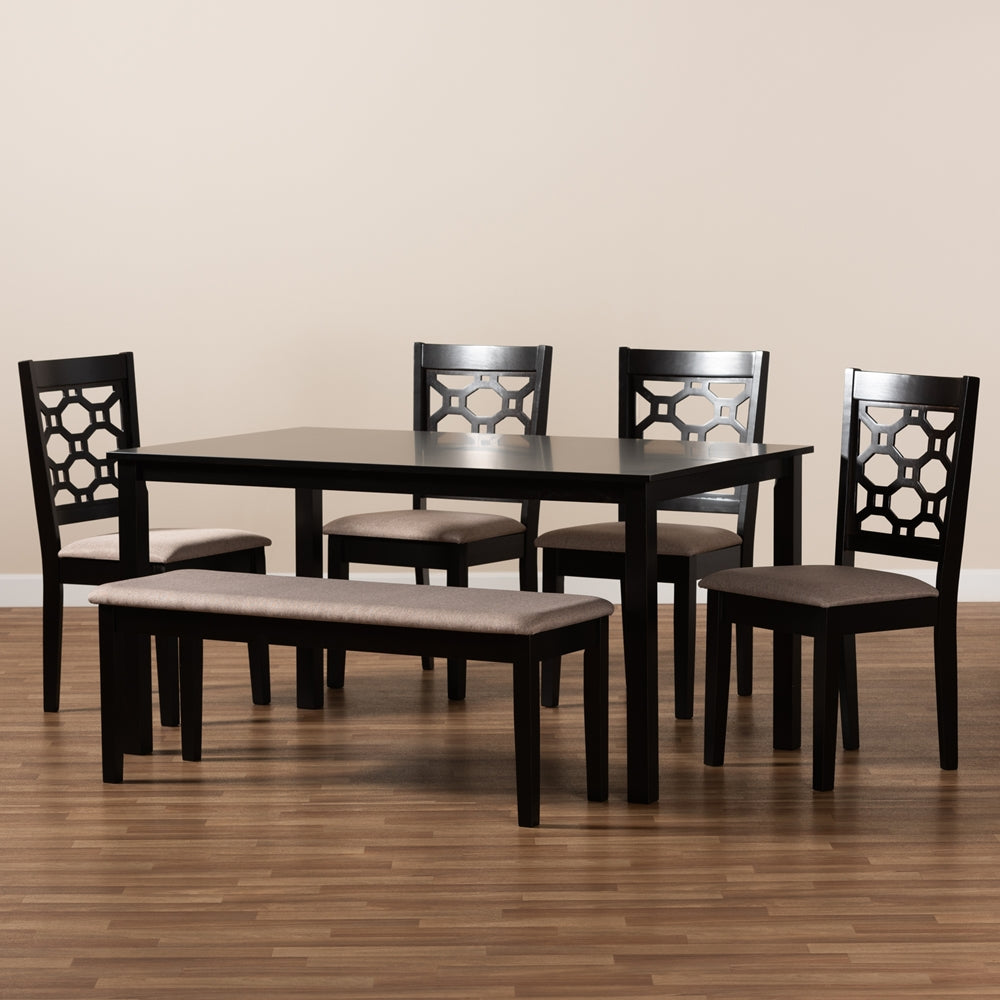 Gabriel Modern and Contemporary Sand Fabric Upholstered and Dark Brown Finished Wood 6-Piece Dining Set