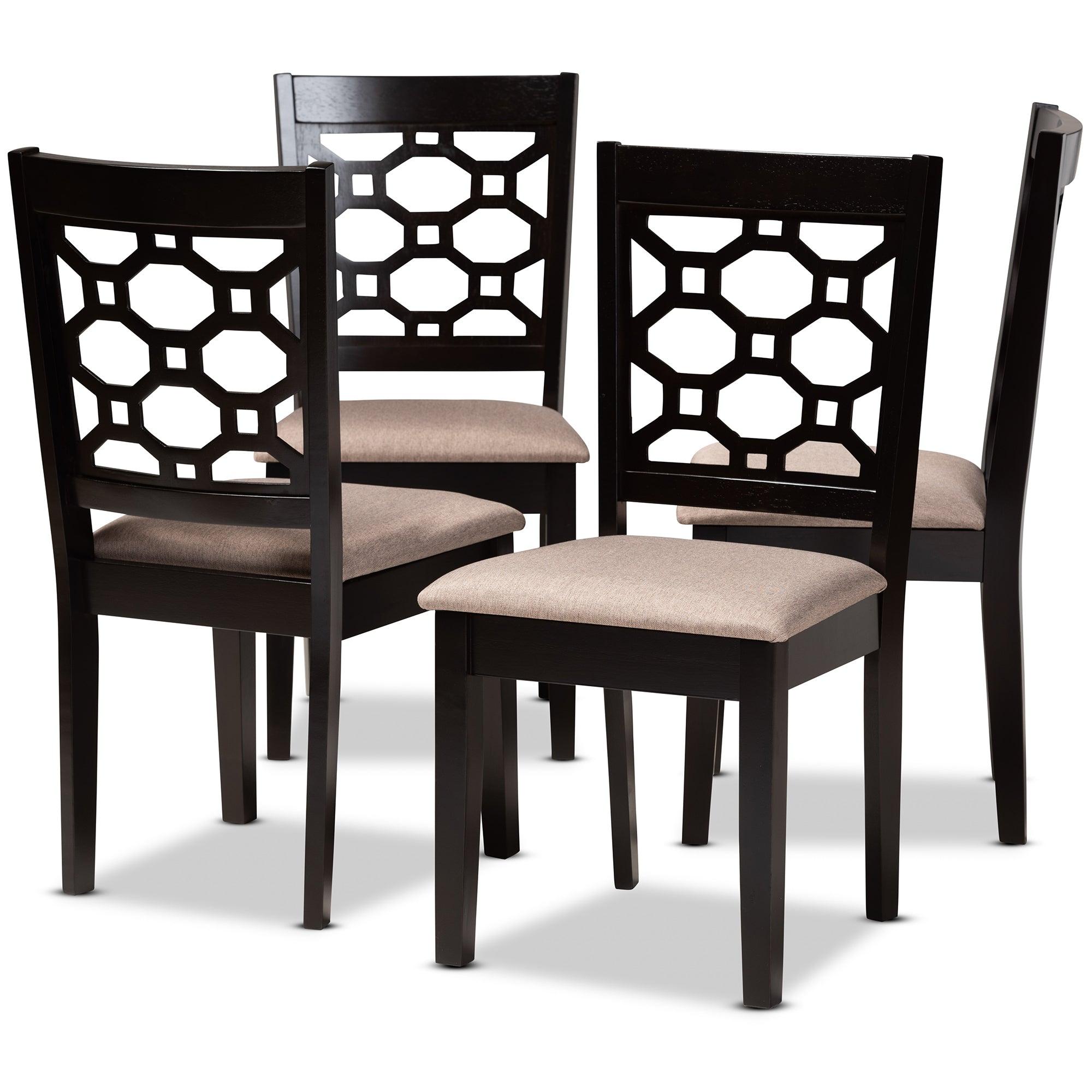 Peter Modern and Contemporary Sand Fabric Upholstered and Dark Brown Finished Wood 4-Piece Dining Chair Set