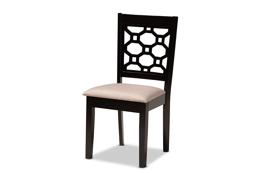 Peter Modern and Contemporary Sand Fabric Upholstered and Dark Brown Finished Wood 4-Piece Dining Chair Set