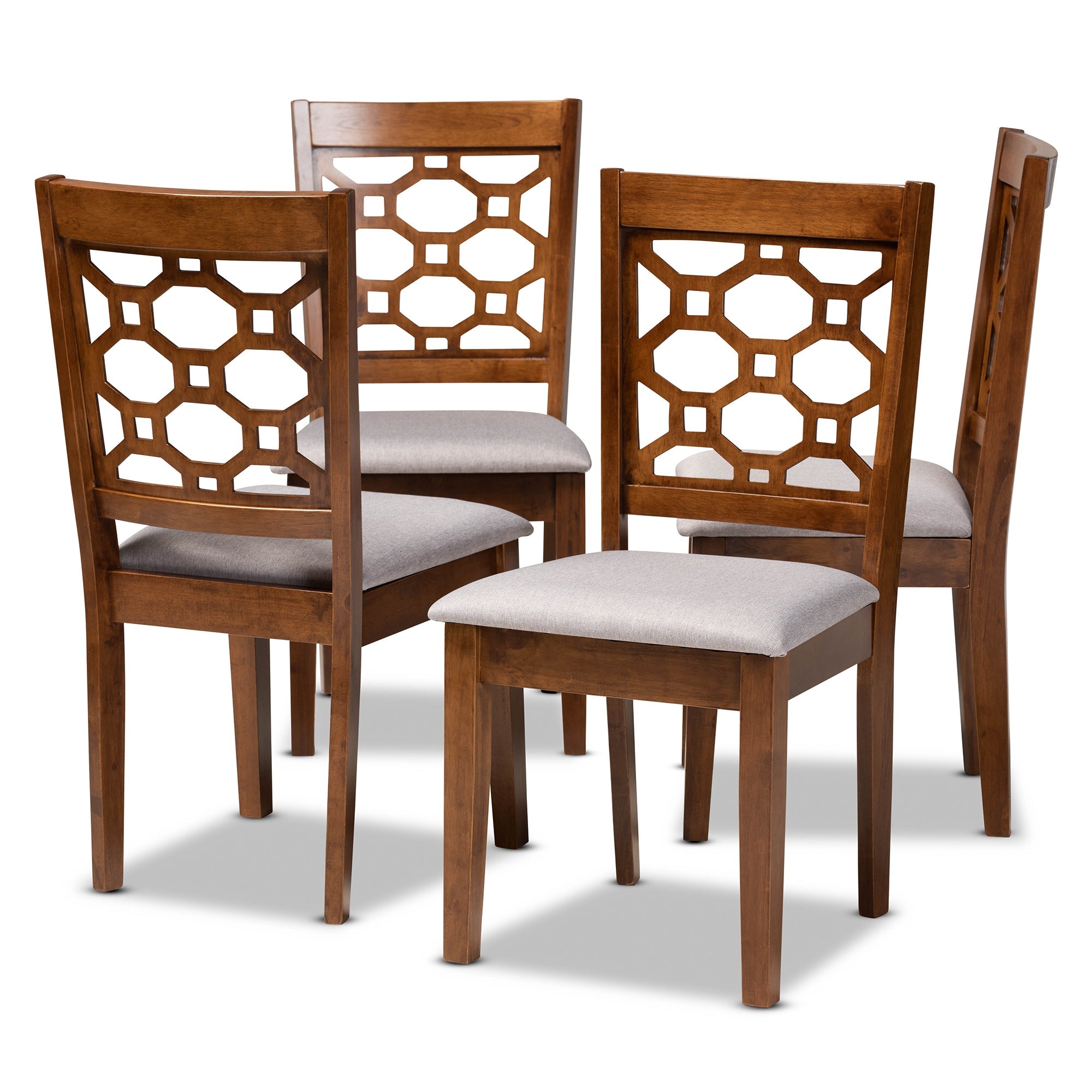 Peter Modern and Contemporary Grey Fabric Upholstered and Walnut Brown Finished Wood 4-Piece Dining Chair Set