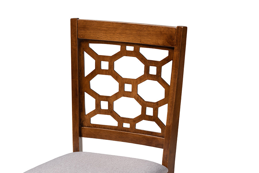 Peter Modern and Contemporary Grey Fabric Upholstered and Walnut Brown Finished Wood 4-Piece Dining Chair Set
