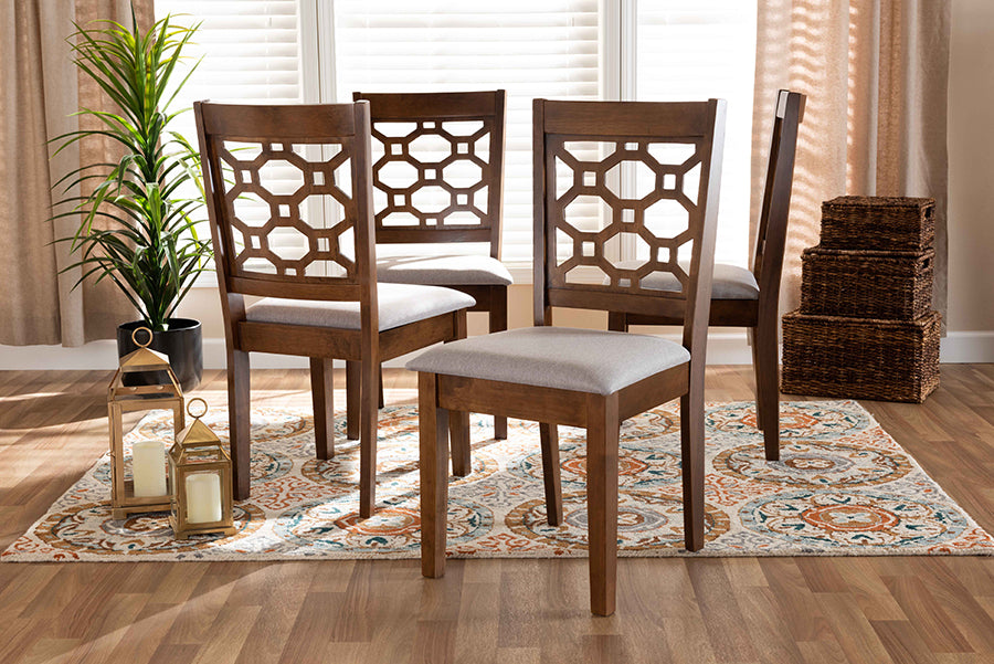 Peter Modern and Contemporary Grey Fabric Upholstered and Walnut Brown Finished Wood 4-Piece Dining Chair Set