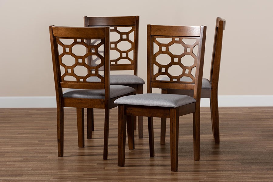 Peter Modern and Contemporary Grey Fabric Upholstered and Walnut Brown Finished Wood 4-Piece Dining Chair Set