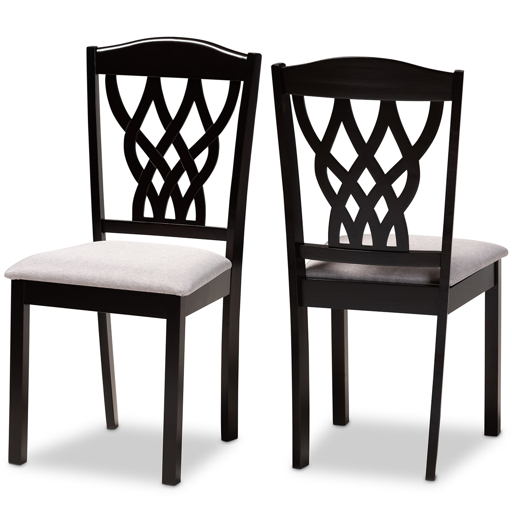 Delilah Modern and Contemporary Grey Fabric Upholstered and Dark Brown Finished Wood 2-Piece Dining Chair Set