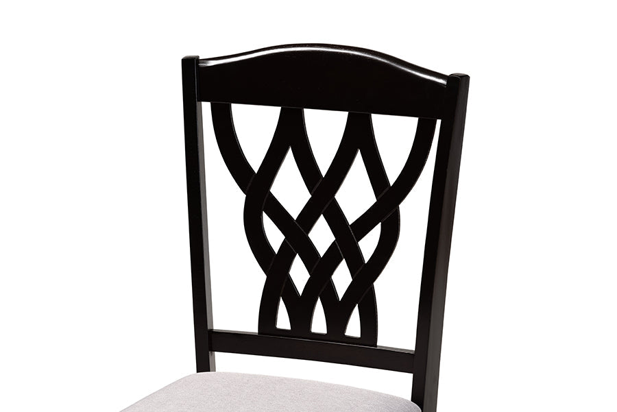 Delilah Modern and Contemporary Grey Fabric Upholstered and Dark Brown Finished Wood 2-Piece Dining Chair Set