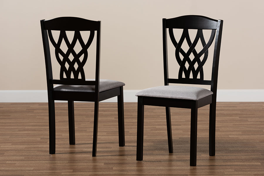 Delilah Modern and Contemporary Grey Fabric Upholstered and Dark Brown Finished Wood 2-Piece Dining Chair Set