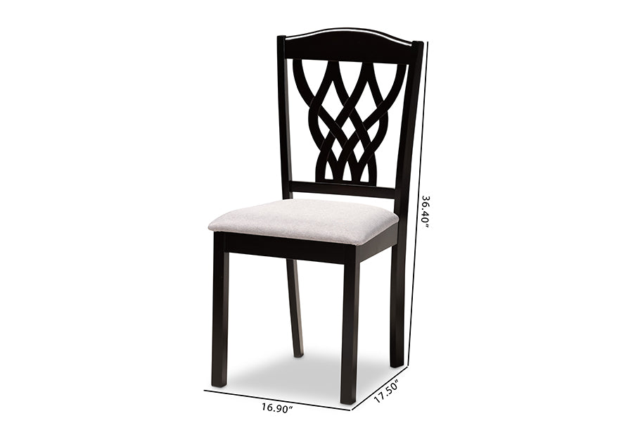 Delilah Modern and Contemporary Grey Fabric Upholstered and Dark Brown Finished Wood 2-Piece Dining Chair Set