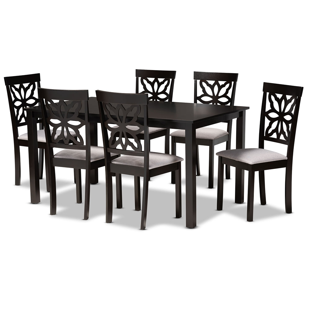 Dallas Modern and Contemporary Grey Fabric Upholstered and Dark Brown Finished Wood 7-Piece Dining Set