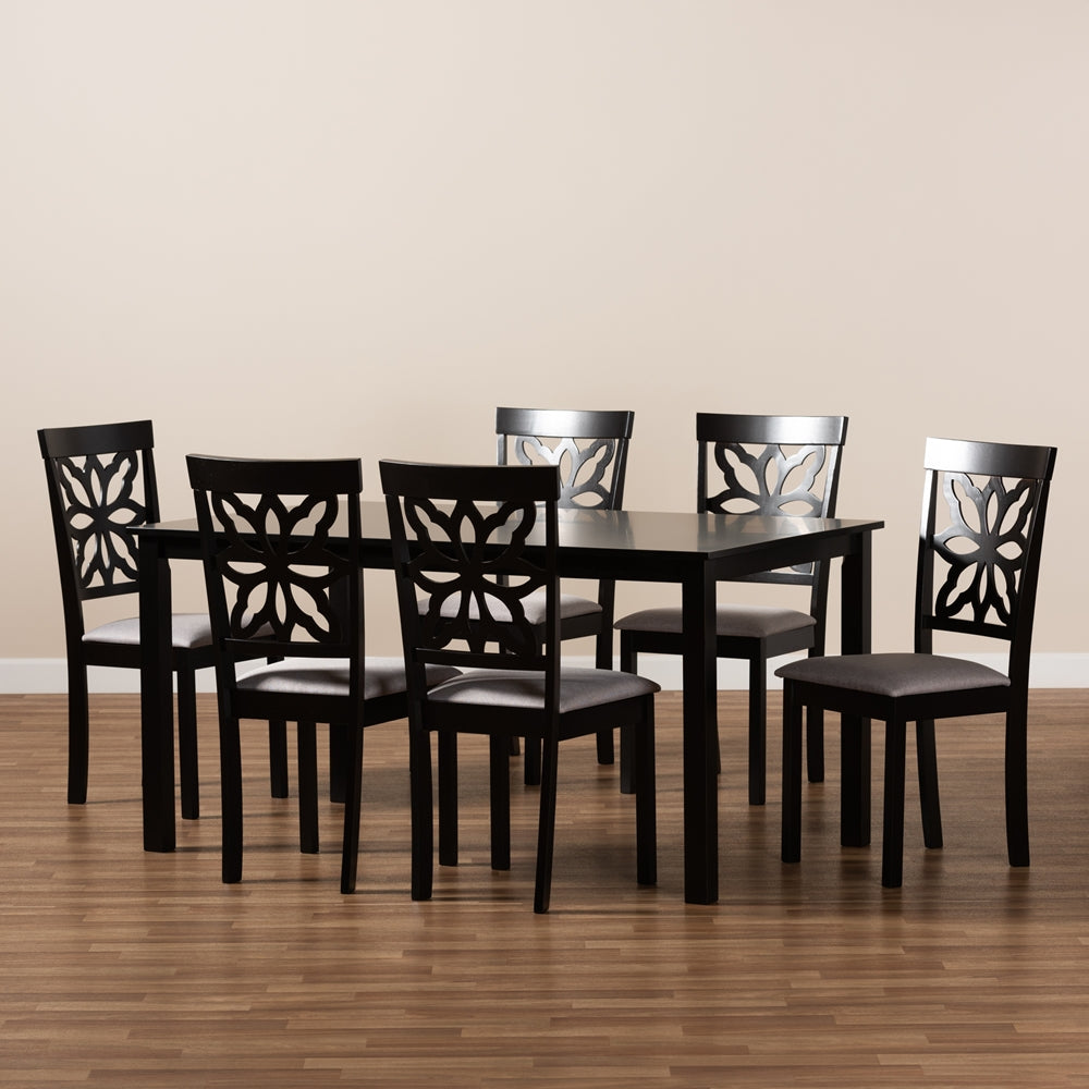 Dallas Modern and Contemporary Grey Fabric Upholstered and Dark Brown Finished Wood 7-Piece Dining Set