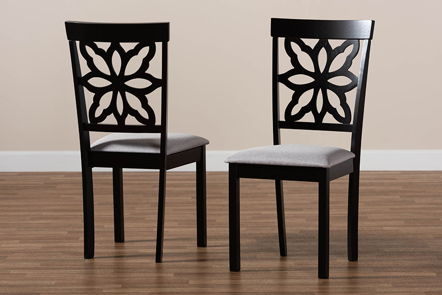 Samwell Modern and Contemporary Grey Fabric Upholstered and Dark Brown Finished Wood 2-Piece Dining Chair Set