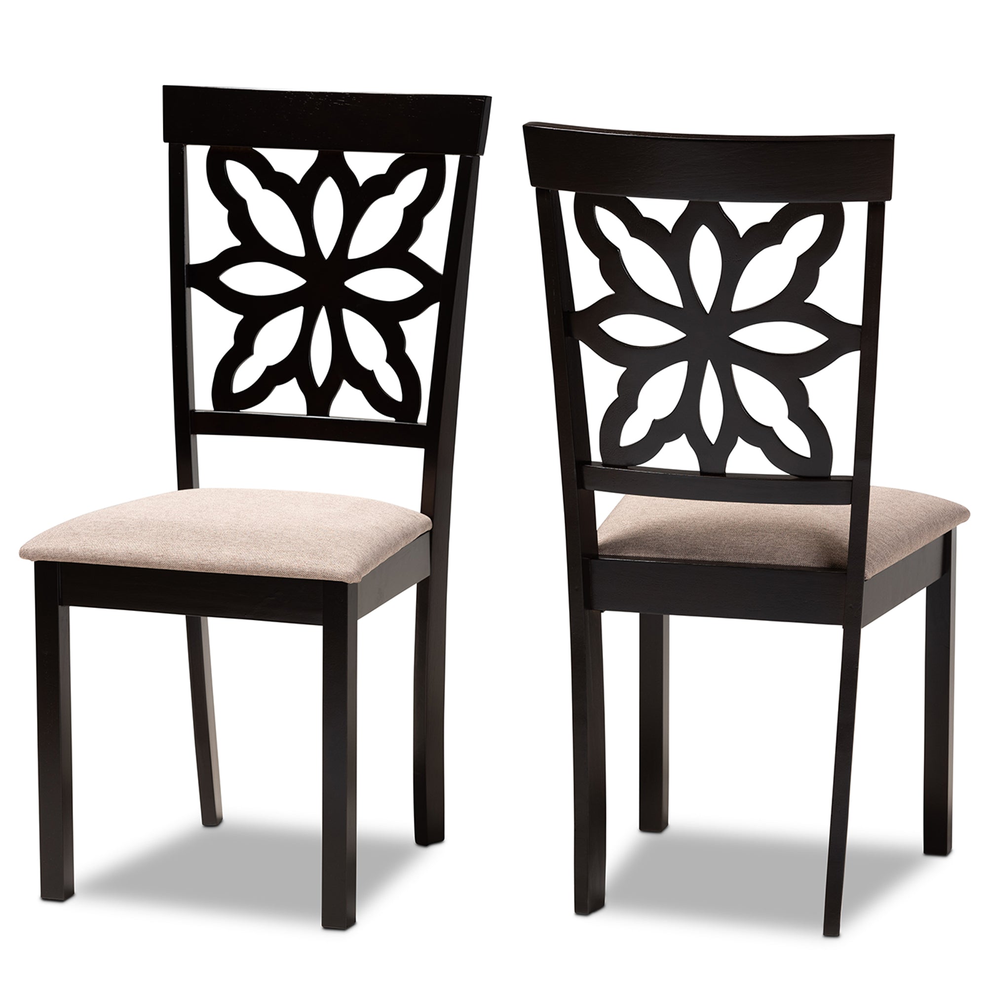 Samwell Modern and Contemporary Sand Fabric Upholstered and Dark Brown Finished Wood 2-Piece Dining Chair Set