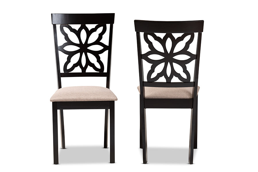 Samwell Modern and Contemporary Sand Fabric Upholstered and Dark Brown Finished Wood 2-Piece Dining Chair Set