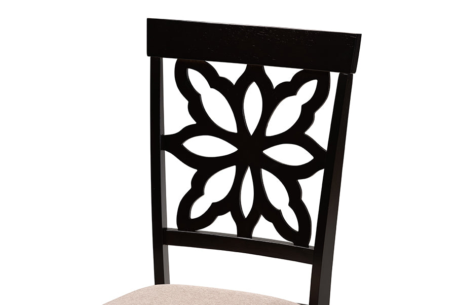 Samwell Modern and Contemporary Sand Fabric Upholstered and Dark Brown Finished Wood 2-Piece Dining Chair Set