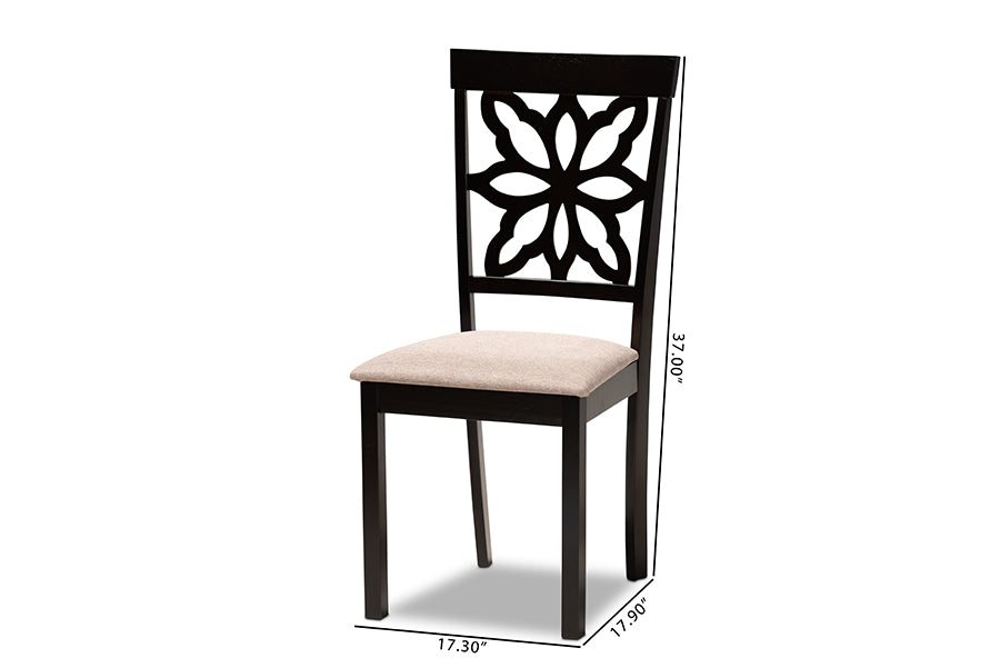 Samwell Modern and Contemporary Sand Fabric Upholstered and Dark Brown Finished Wood 2-Piece Dining Chair Set