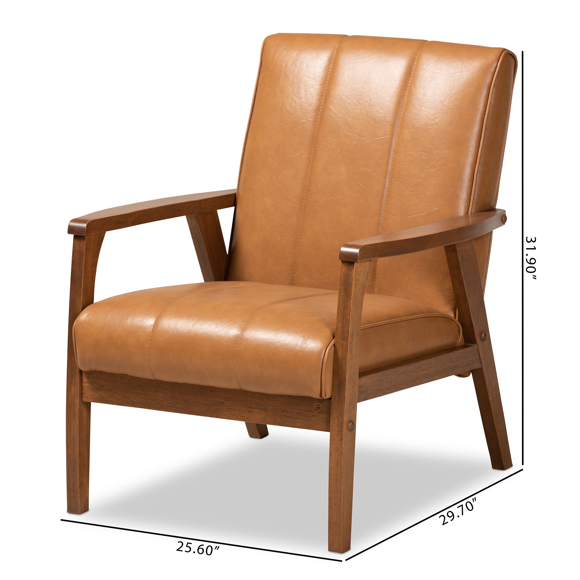 Nikko Mid-century Modern Tan Faux Leather Upholstered and Walnut Brown finished Wood Lounge Chair