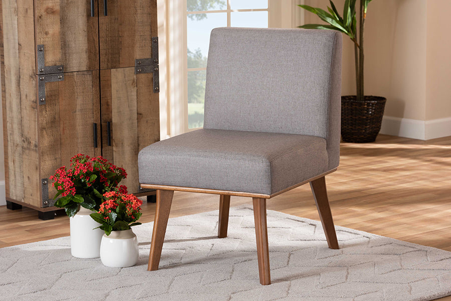 Odessa Mid-Century Modern Grey Fabric Upholstered and Walnut Brown Finished Wood Dining Chair