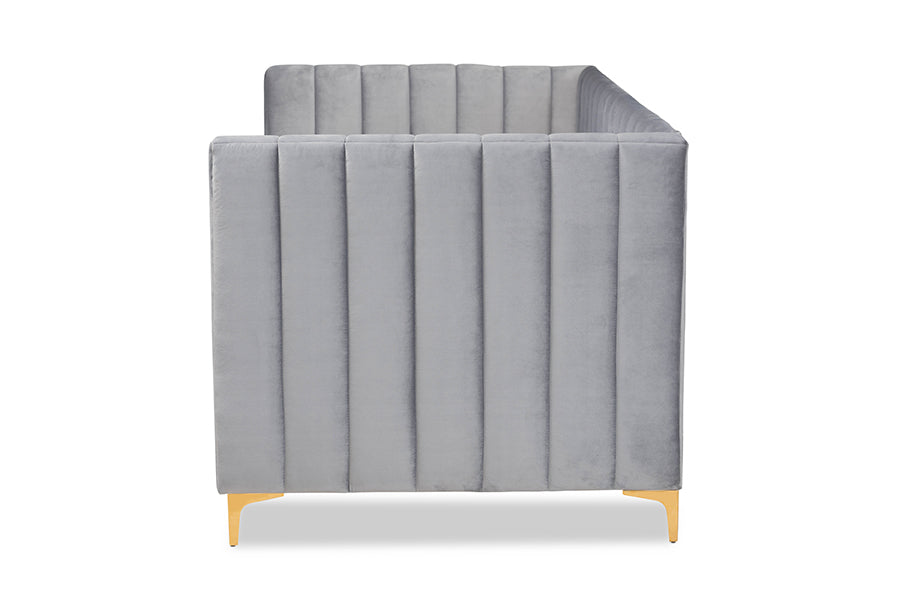 Oksana Twin Daybed Contemporary Light Grey Velvet & Gold Finish