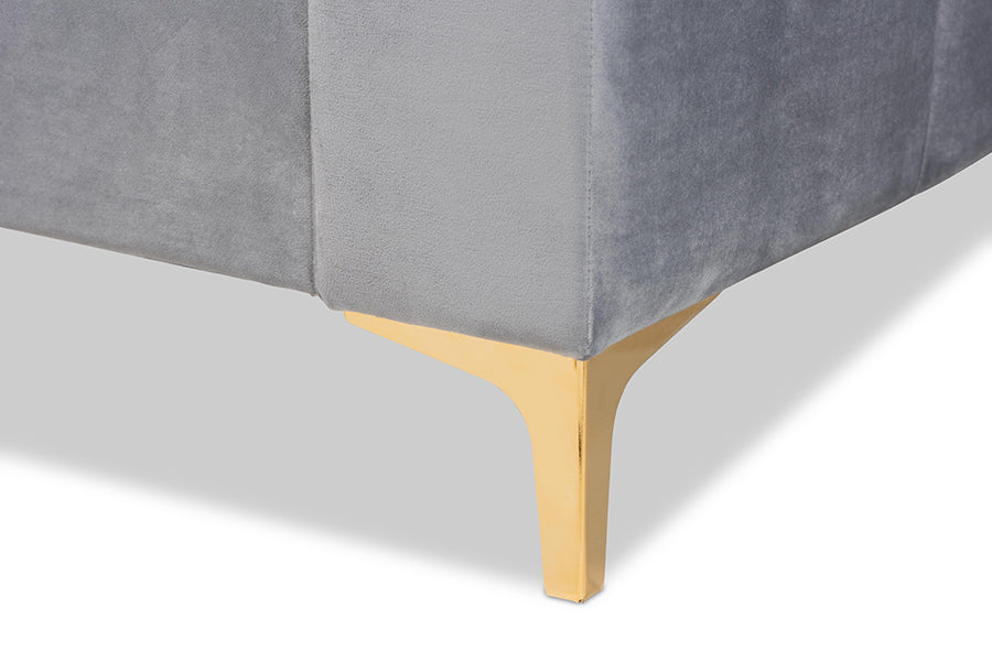 Oksana Twin Daybed Contemporary Light Grey Velvet & Gold Finish