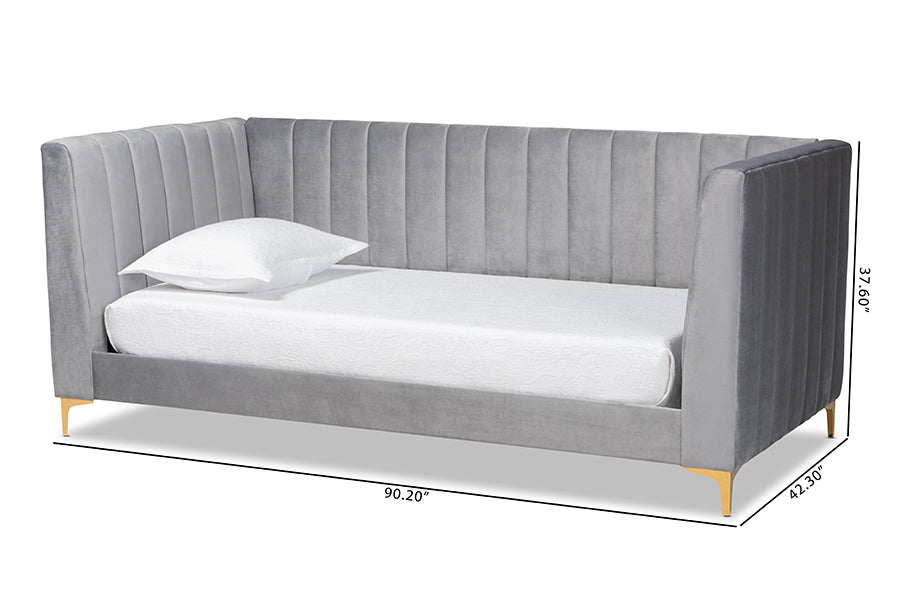 Oksana Twin Daybed Contemporary Light Grey Velvet & Gold Finish