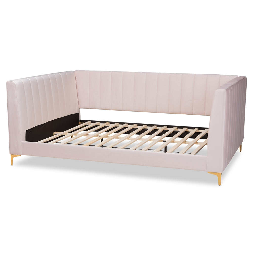 Oksana Queen Daybed Light Pink Velvet Gold Finish Modern