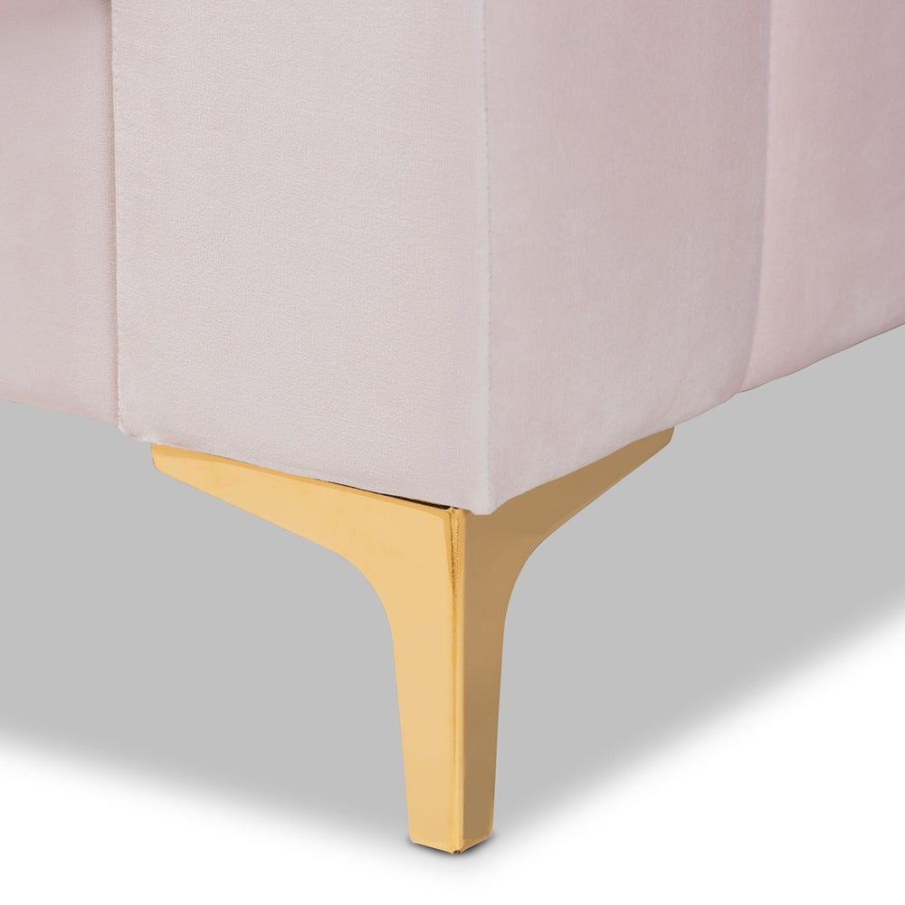 Oksana Queen Daybed Light Pink Velvet Gold Finish Modern
