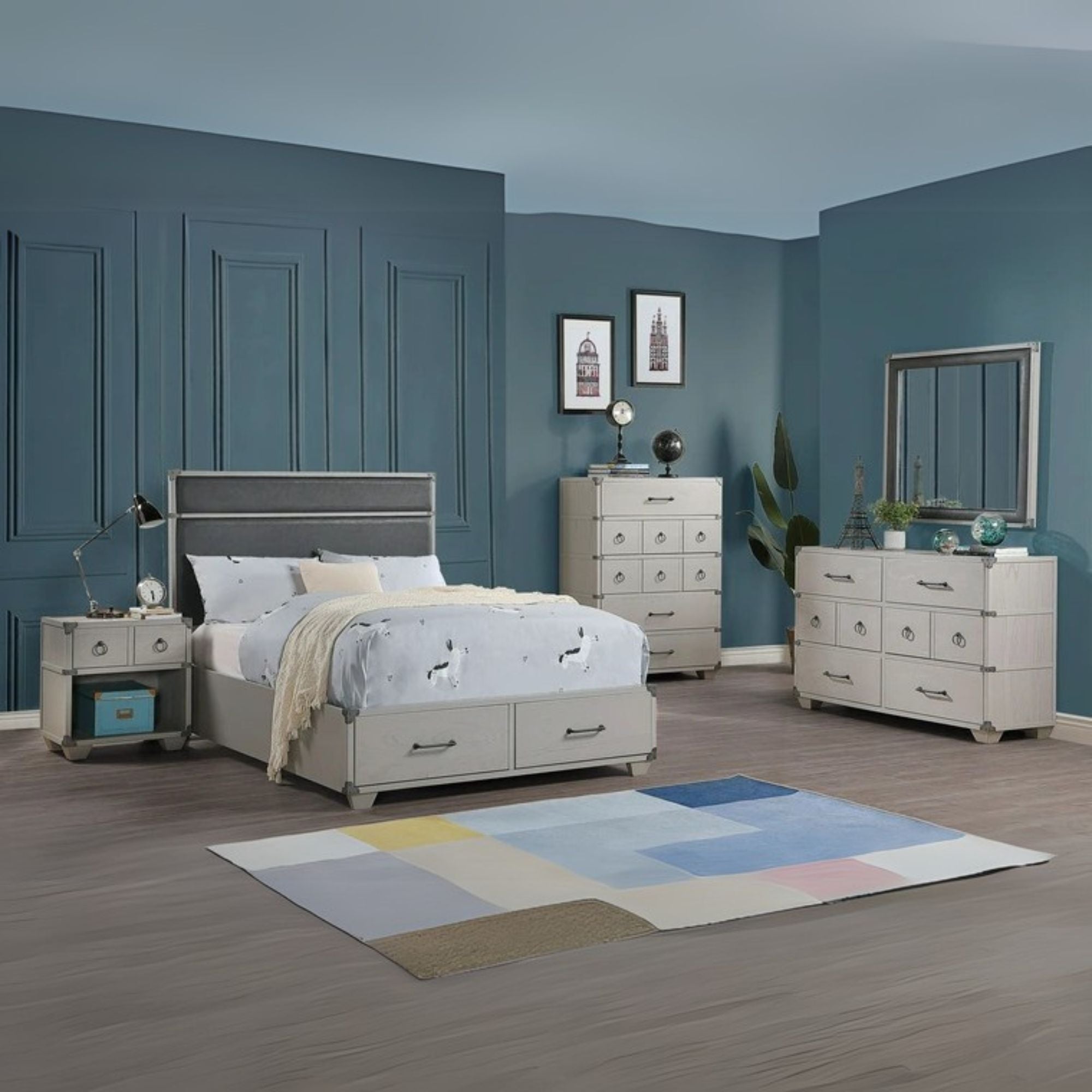 Nora Orchest Full Bed Gray Faux Leather – Contemporary Platform Style