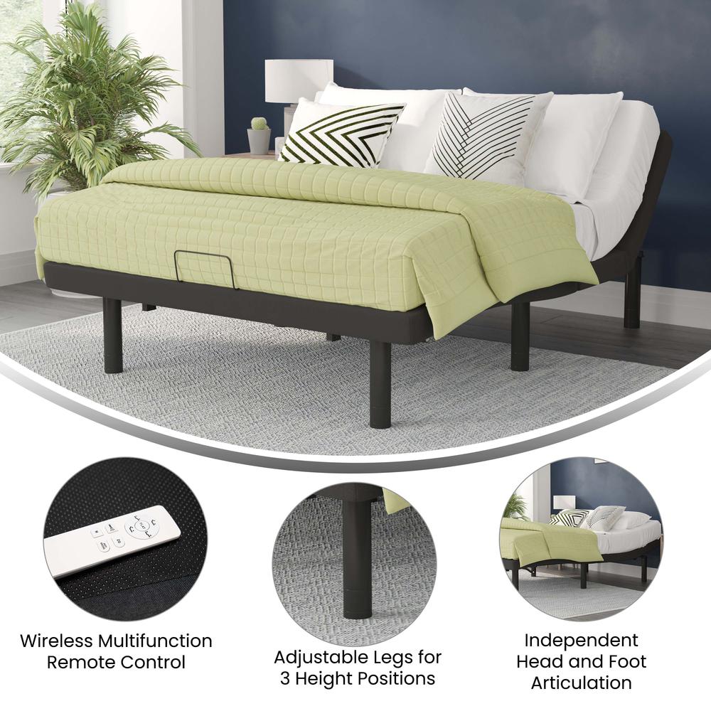Azula ZenMotion Queen Black Upholstered Adjustable Bed Base – Modern Ergonomic with Head & Foot Incline