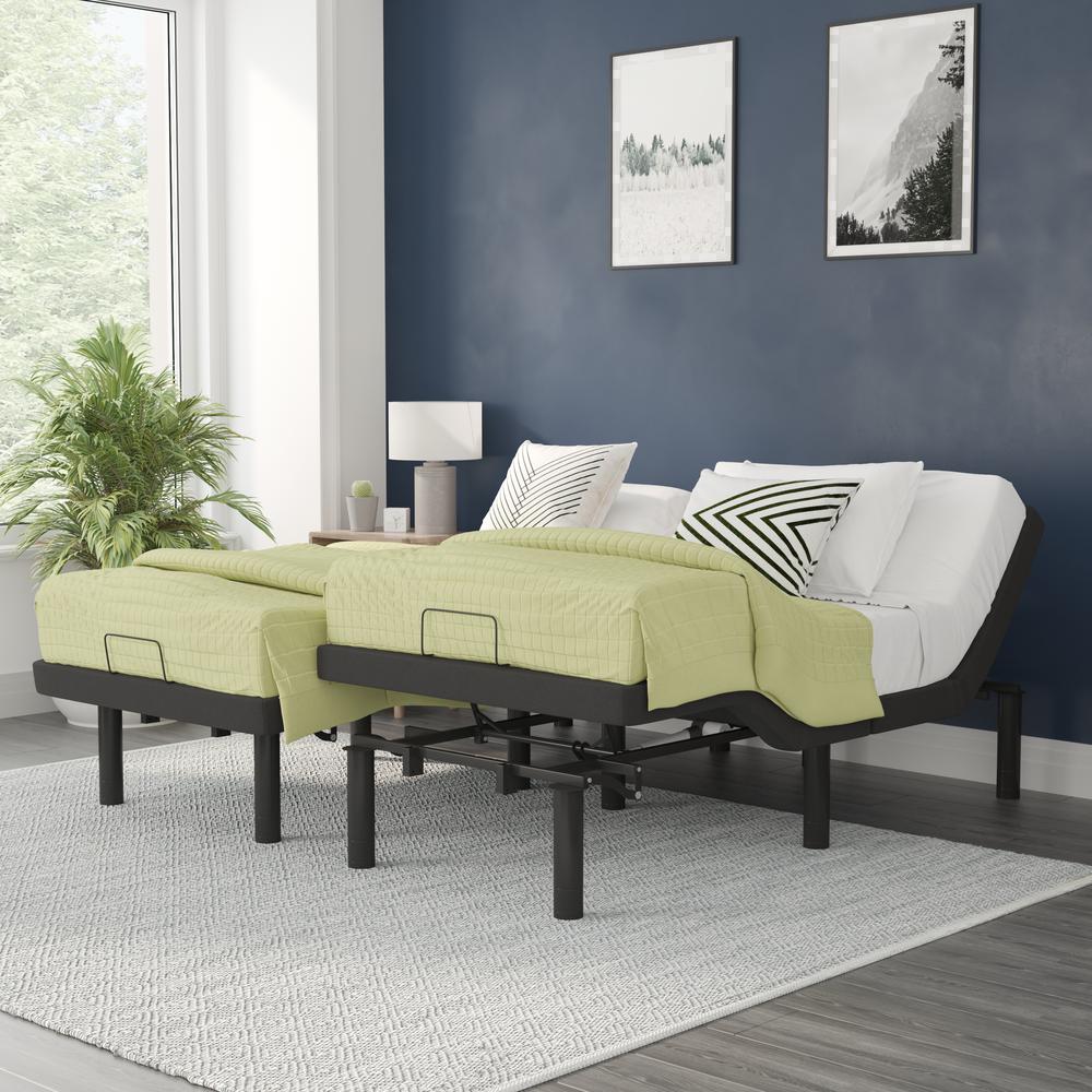 Jada EverRest Split King Black Adjustable Bed Base – Ergonomic Upholstered Frame with Dual Motor