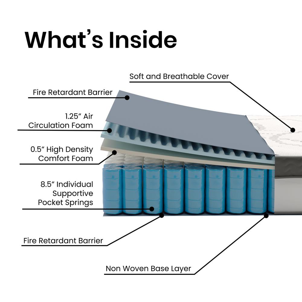 Leeza EverRest Twin White Hybrid Mattress – 10-Inch Pocket Spring, Medium Firm, Bed-in-a-Box