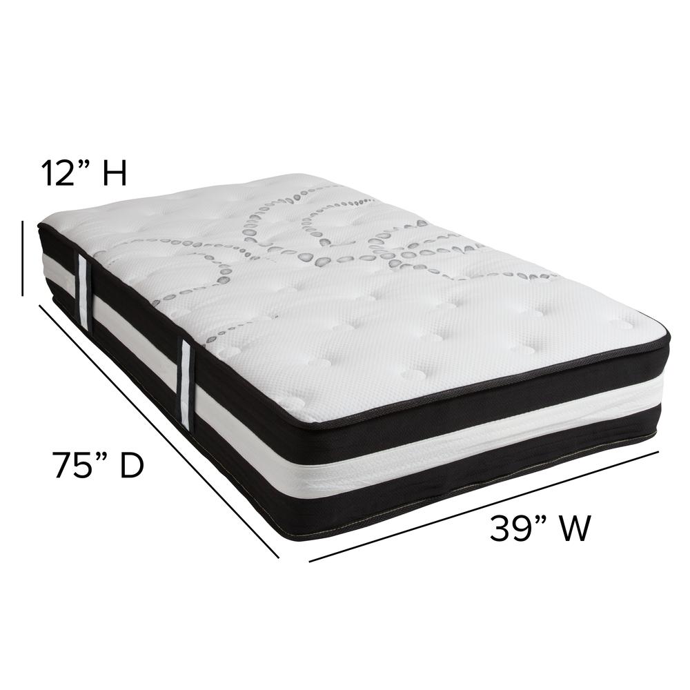 Mono Yeti Hybrid 12 Inch Twin Mattress – Medium Firm Pocket Spring Bed for Supportive Sleep