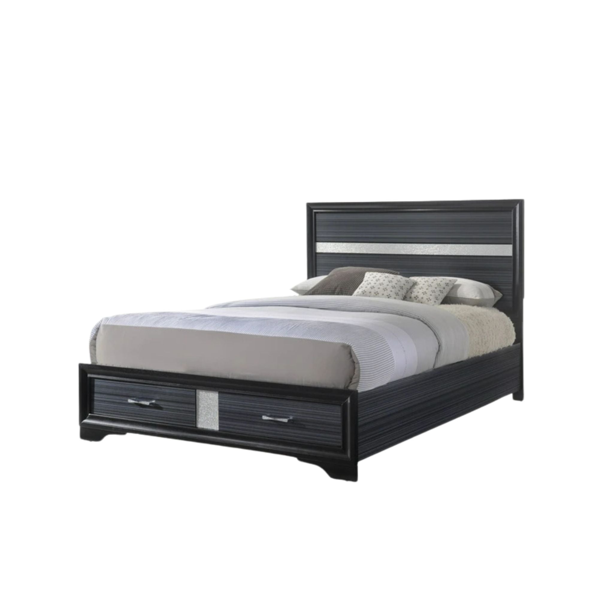 Banu Naima Queen Black Wood Bed with Storage – Modern High Gloss Finish