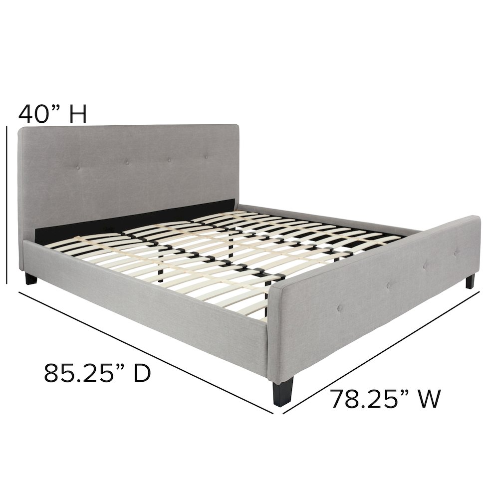 Tribeca King Size Tufted Upholstered Platform Bed in Light Grey Fabric