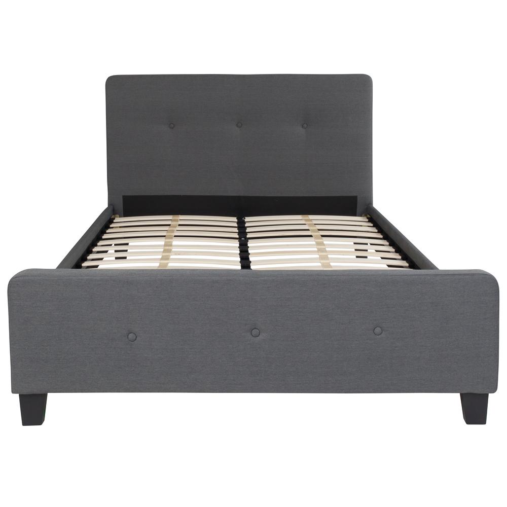 Karik Elsa Full Beige Fabric Upholstered Platform Bed – Tufted Headboard, Slat Support
