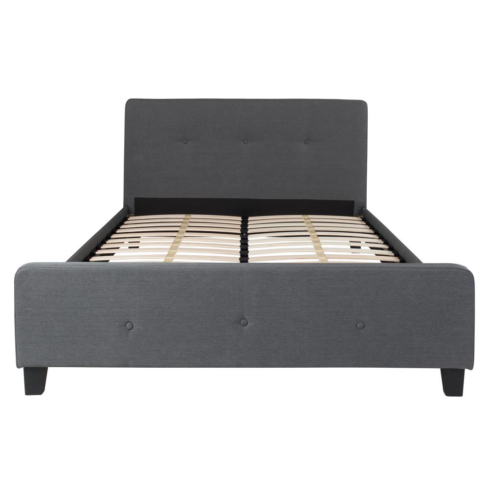 Queen Size Tufted Upholstered Platform Bed in Dark Grey Fabric