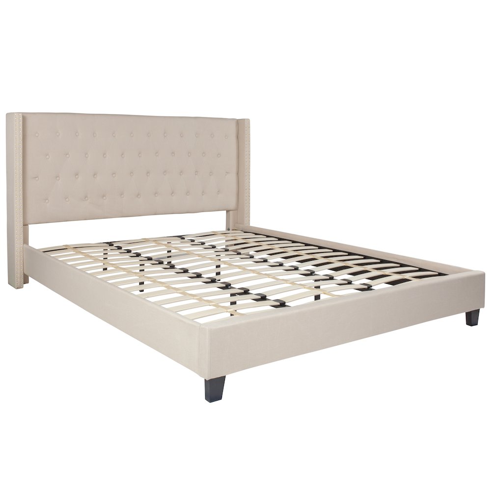 Riverdale King Size Tufted Upholstered Platform Bed in Beige Fabric