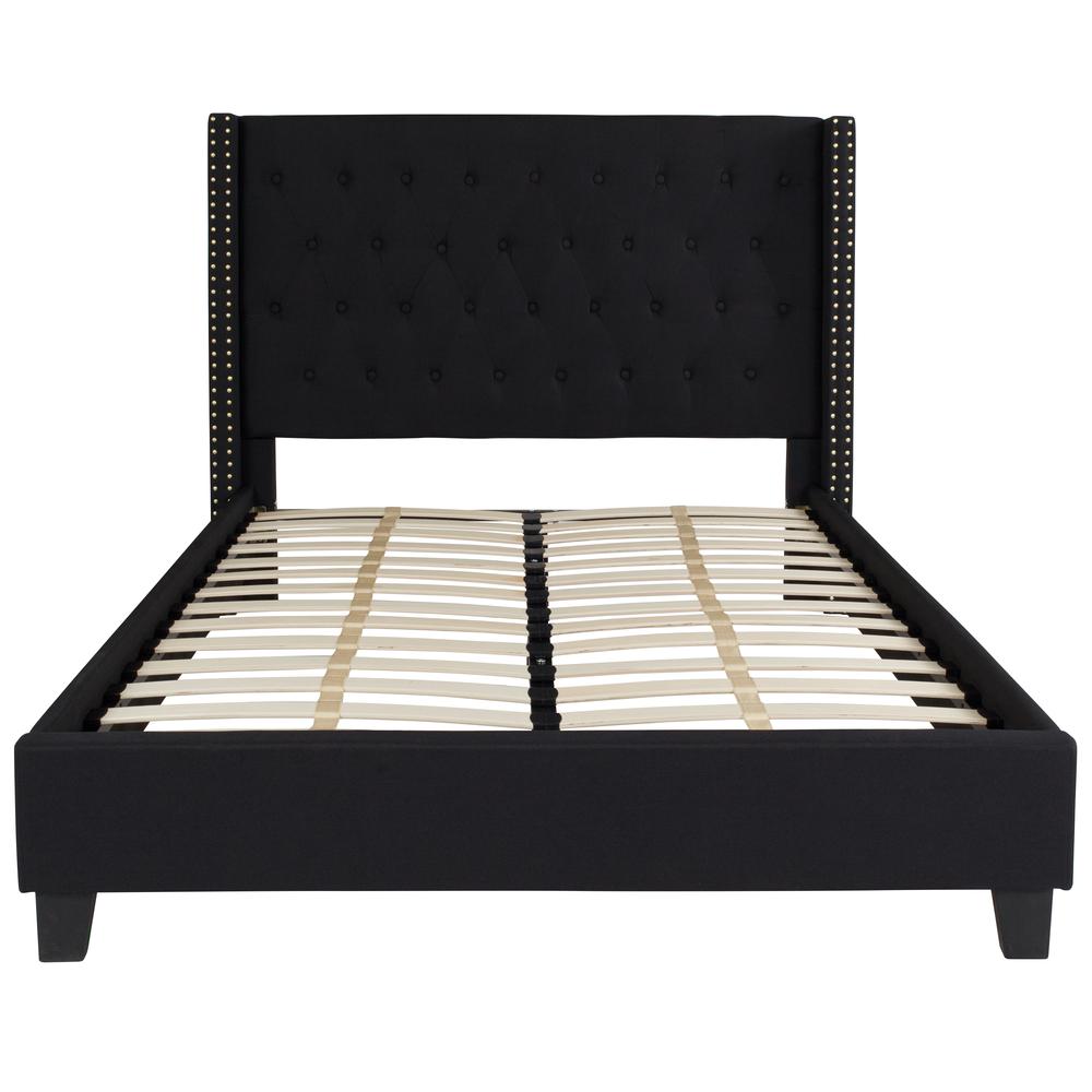 Sanji Aurora Full Size Upholstered Platform Bed in Beige Fabric Tufted Headboard, Slatted Base