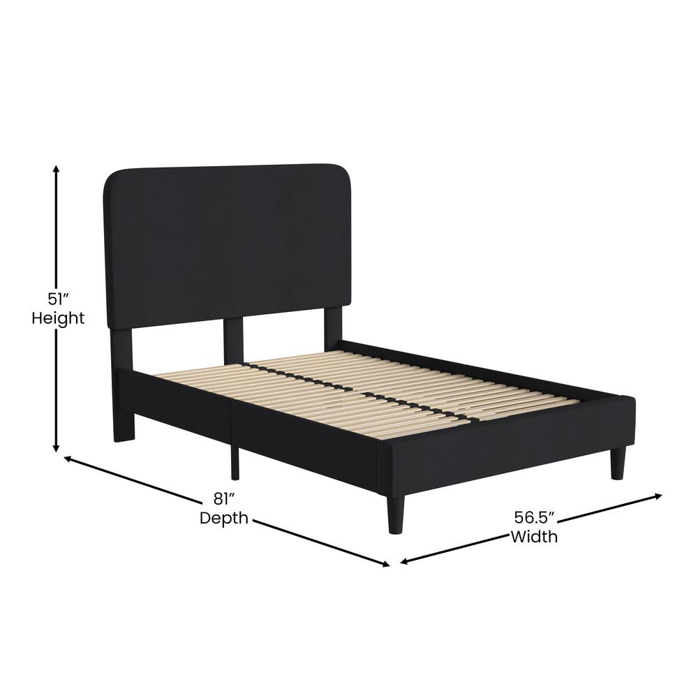 Charcoal Full Fabric Upholstered Platform Bed - Headboard with Rounded Edges