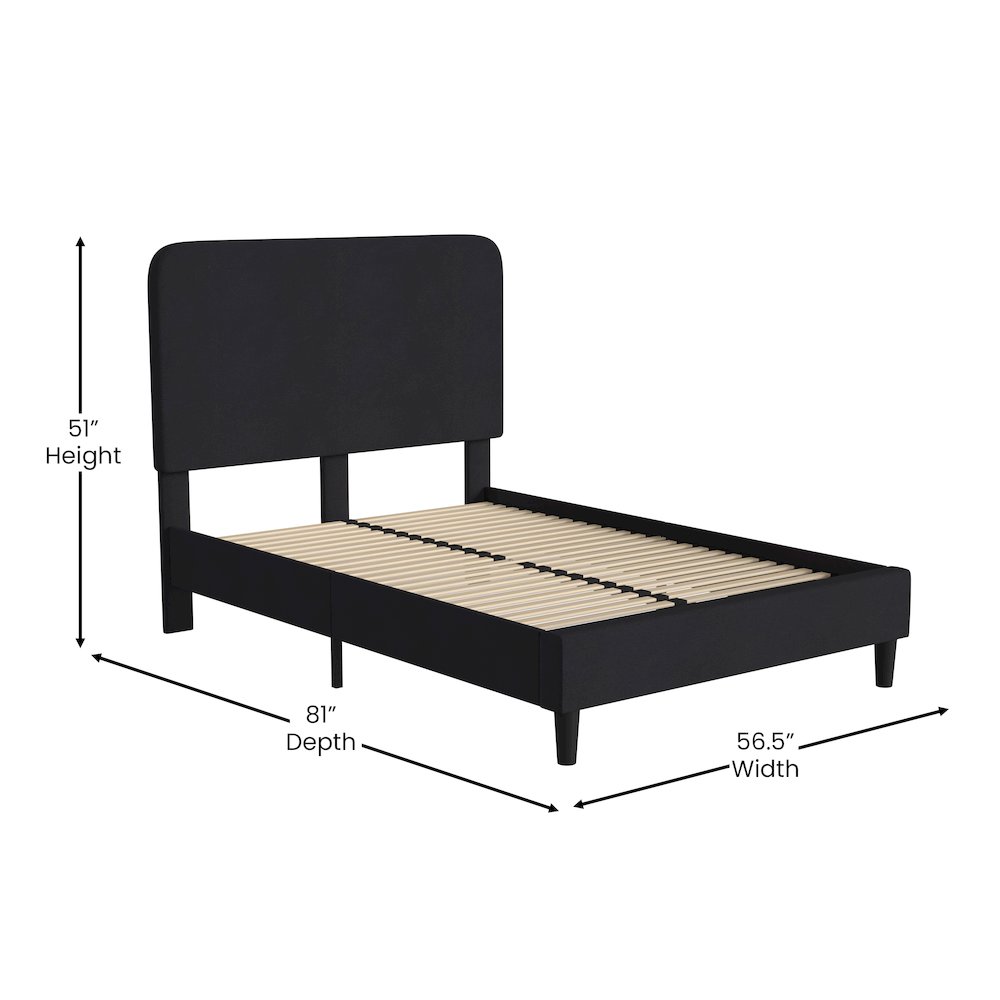 Charcoal Full Fabric Upholstered Platform Bed - Headboard with Rounded Edges